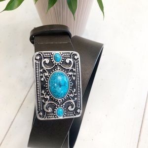 Esprit Accessories - ESPIRIT brown belt with silver plate & blue stones Esprit Accessories - ESPIRIT brown belt with silver plate & blue stones